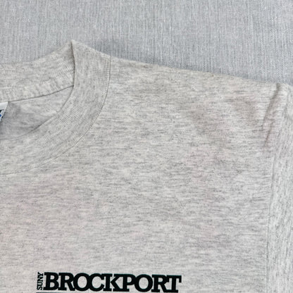 90s 企業T Tシャツ brockport 国旗 グレー USA製 GILDAN L o-u-2505-028