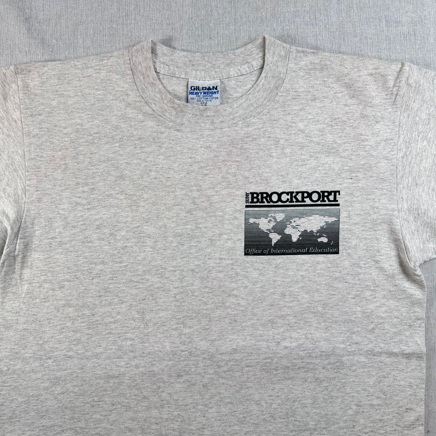 90s 企業T Tシャツ brockport 国旗 グレー USA製 GILDAN L o-u-2505-028