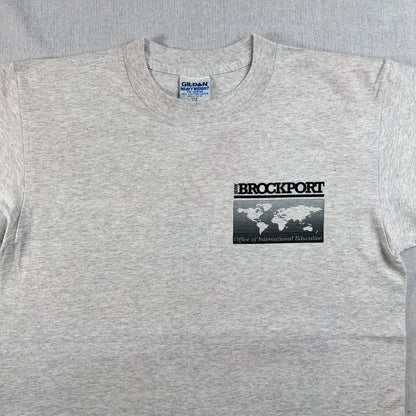 90s 企業T Tシャツ brockport 国旗 グレー USA製 GILDAN L o-u-2505-028