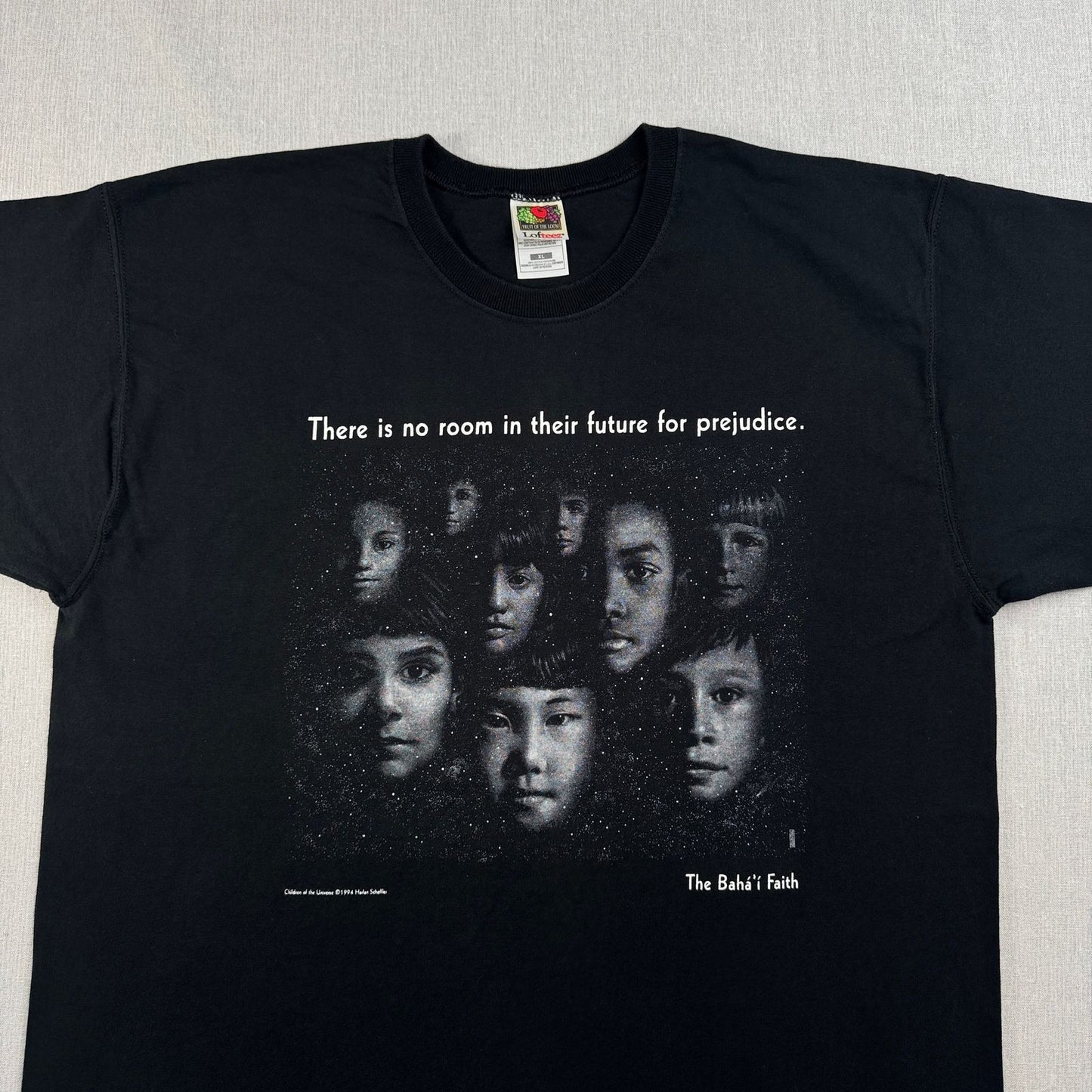 90s バハイ教 啓発T Tシャツ children of universe The Bahá'í Faith 黒 1994 子供 宗教 フルーツオブザルーム XL o-u-2505-031