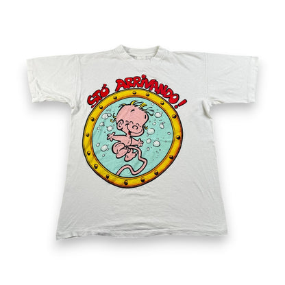 80s 90s イタリア語 赤ちゃん Tシャツ STO ARRIVANDO 白 シングルステッチ o-u-2505-033