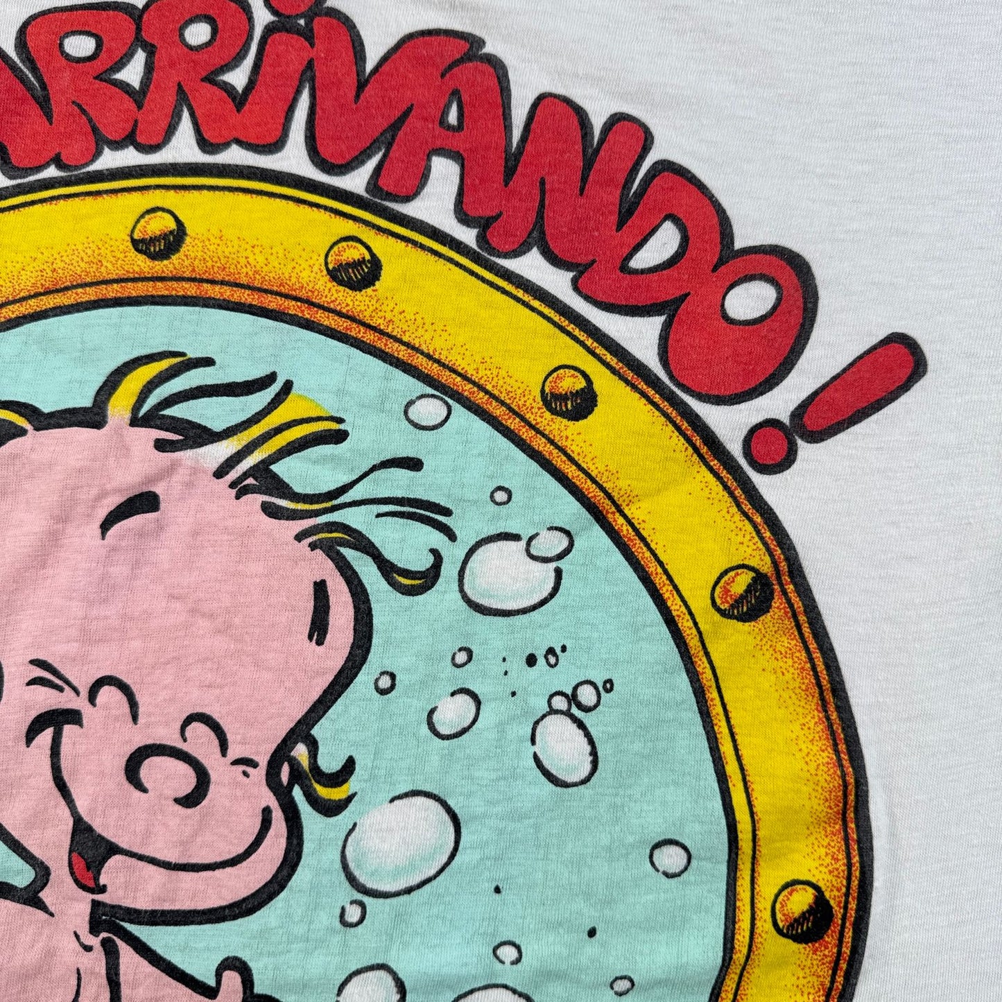 80s 90s イタリア語 赤ちゃん Tシャツ STO ARRIVANDO 白 シングルステッチ o-u-2505-033