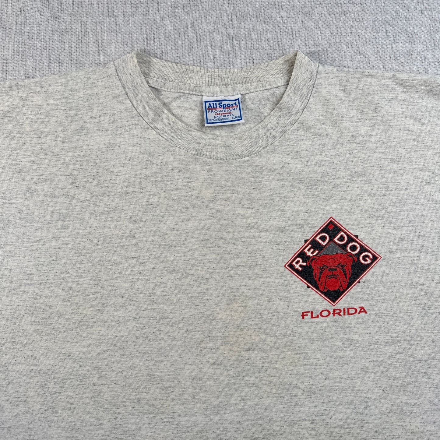 90s RED DOG 企業T ビール Tシャツ グレー USA製 ロゴ ブルドッグ シングルステッチ o-u-2505-034