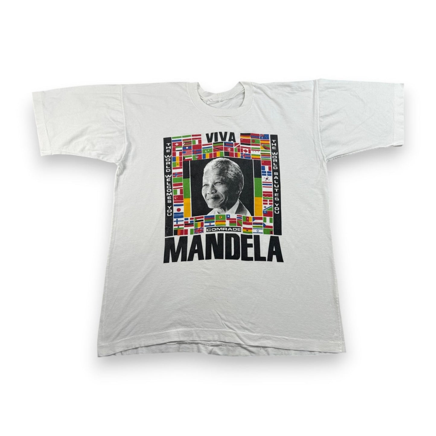 90s 偉人 Tシャツ ネルソンマンデラ 国旗 viva mandela 白 シングルステッチ o-u-2505-038