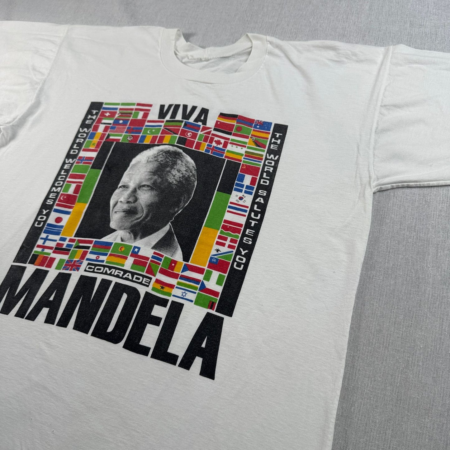 90s 偉人 Tシャツ ネルソンマンデラ 国旗 viva mandela 白 シングルステッチ o-u-2505-038
