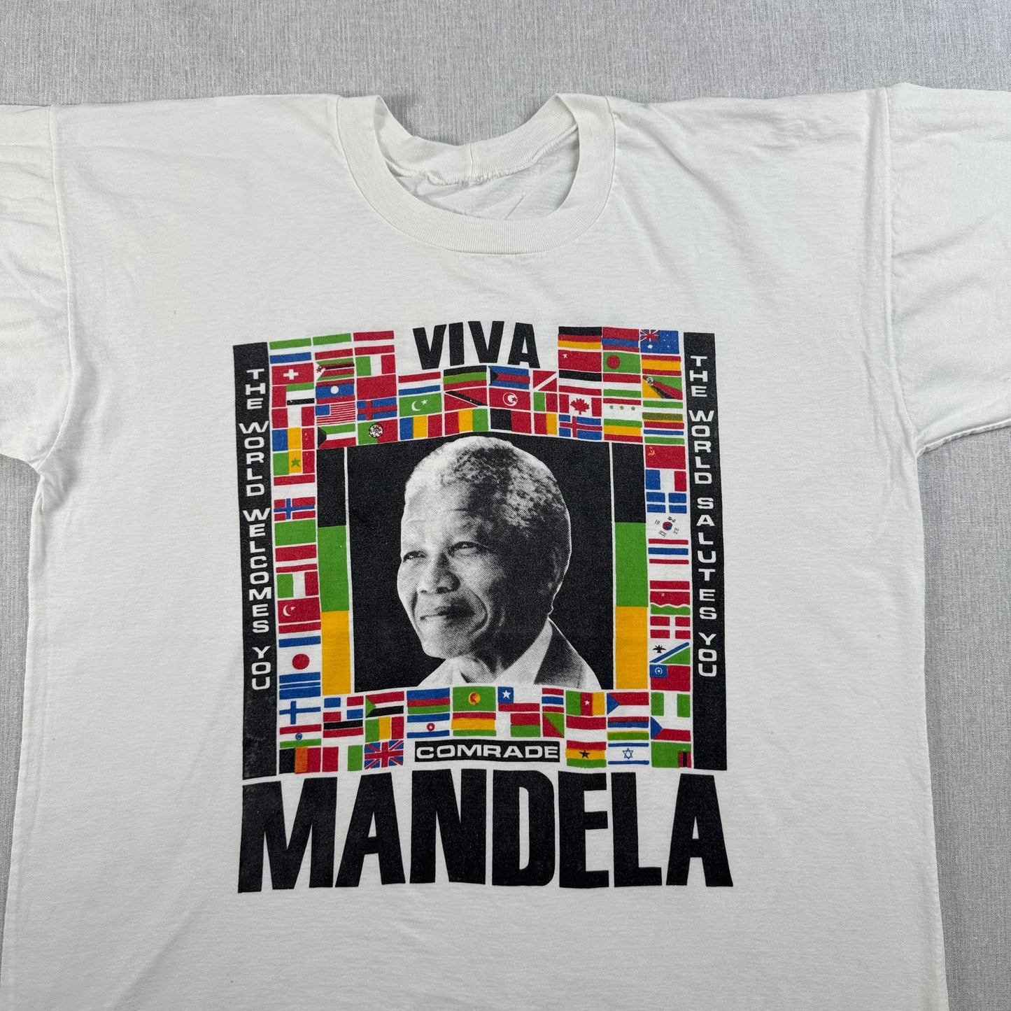 90s 偉人 Tシャツ ネルソンマンデラ 国旗 viva mandela 白 シングルステッチ o-u-2505-038