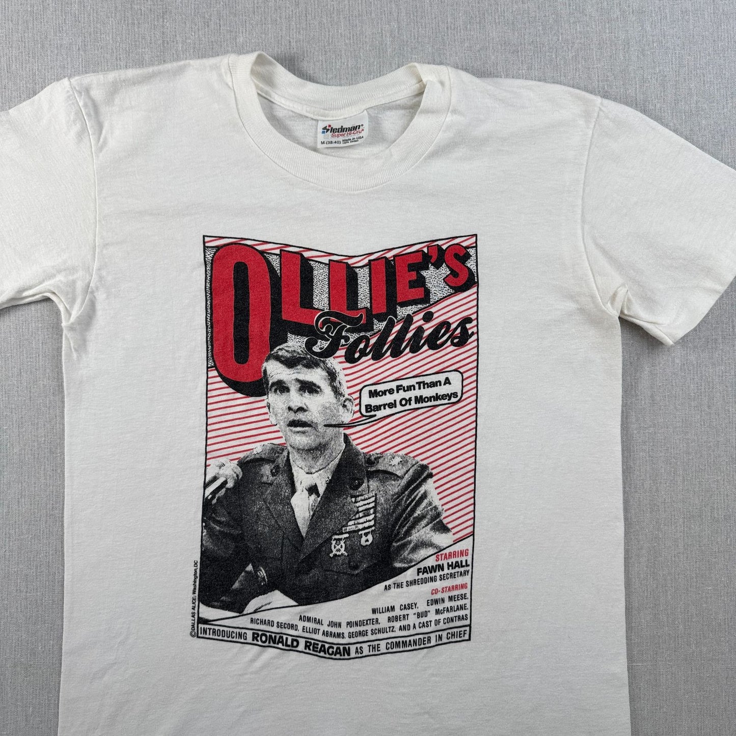 80s 90s Ollie's Follies イランコントラ事件 政治風刺Tシャツ USA製 M stedman シングルステッチ o-u-2505-039