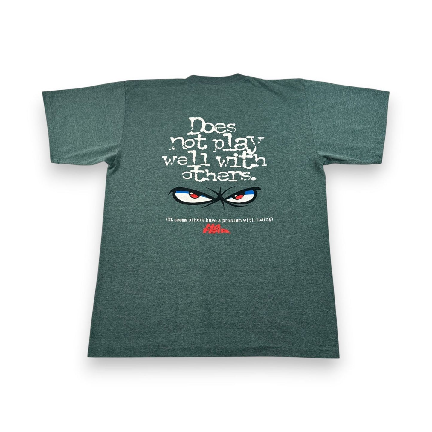 90s NO FEAR Tシャツ サーフ オールドサーフ オールドスケート ノーフィア ノーフィアー 緑 霜降り シングルステッチ カーキ o-u-2505-042