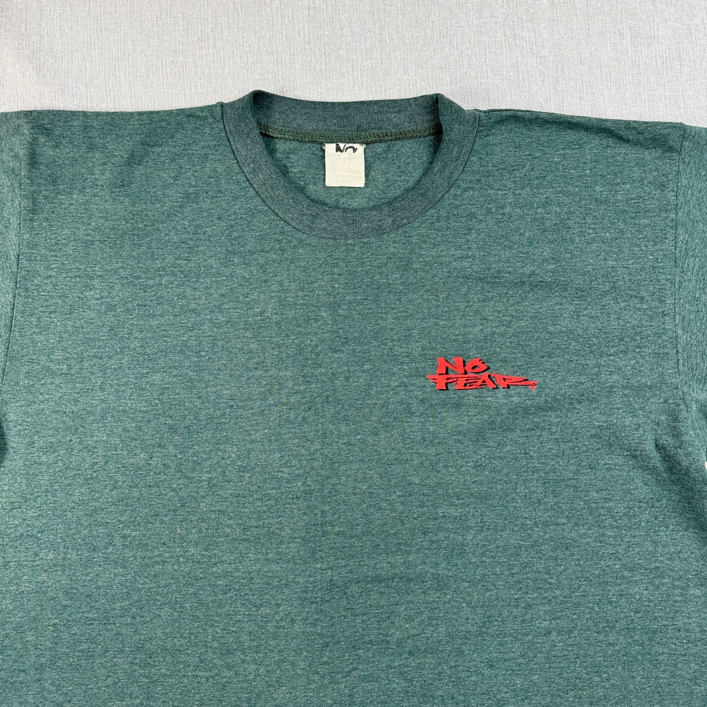 90s NO FEAR Tシャツ サーフ オールドサーフ オールドスケート ノーフィア ノーフィアー 緑 霜降り シングルステッチ カーキ o-u-2505-042