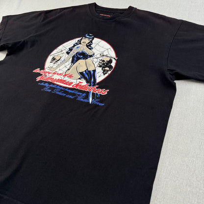 90s 00s ベティペイジ Fashion Victim PORN DELUXE Tシャツ Spiderwoman Seductress ローブロウアート ピンナップガール M o-u-2505-043