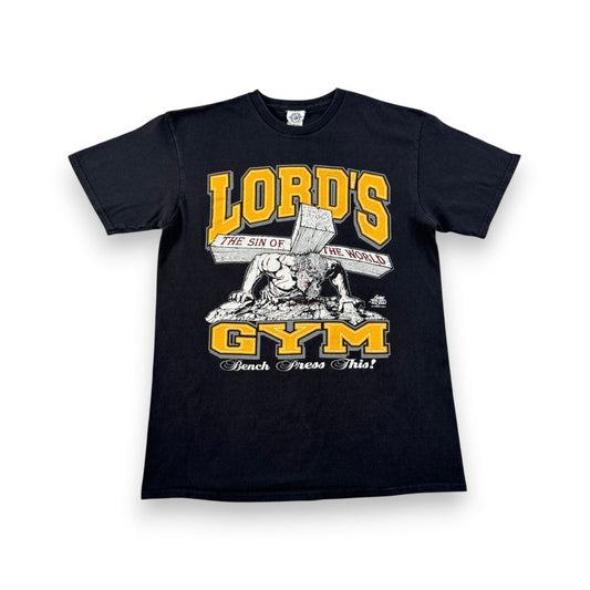 00s LORD'S GYM キリスト ローズジム Tシャツ ベンチプレス ジーザス his pain your gain M 黒 o-u-2505-044