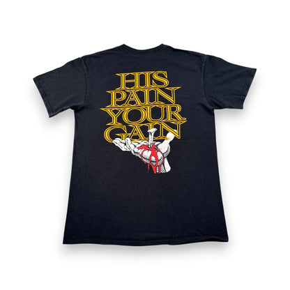 00s LORD'S GYM キリスト ローズジム Tシャツ ベンチプレス ジーザス his pain your gain M 黒 o-u-2505-044
