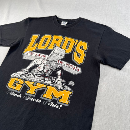 00s LORD'S GYM キリスト ローズジム Tシャツ ベンチプレス ジーザス his pain your gain M 黒 o-u-2505-044