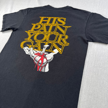 00s LORD'S GYM キリスト ローズジム Tシャツ ベンチプレス ジーザス his pain your gain M 黒 o-u-2505-044
