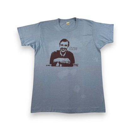 80s USA製 Fred Rogers フレッドロジャース Tシャツ 水色 can you say FUCK IT XL シングルステッチ メッセージT スクリーンスターズ o-u-2505-045