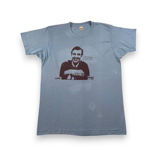 80s USA製 Fred Rogers フレッドロジャース Tシャツ 水色 can you say FUCK IT XL シングルステッチ メッセージT スクリーンスターズ o-u-2505-045