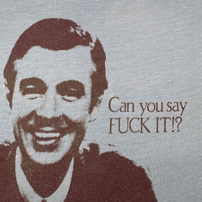 80s USA製 Fred Rogers フレッドロジャース Tシャツ 水色 can you say FUCK IT XL シングルステッチ メッセージT スクリーンスターズ o-u-2505-045