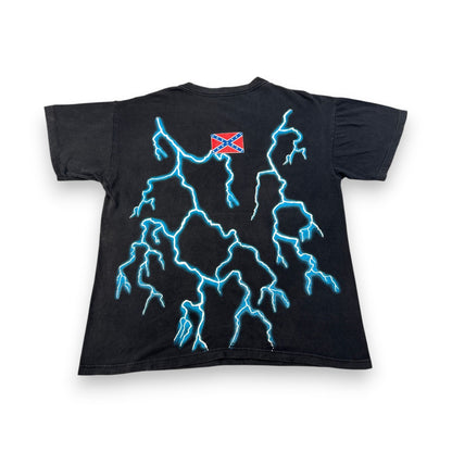 90s アメリカンサンダー Sunrise Turquoise 稲妻 Tシャツ AMERICAN THUNDER 黒 国旗 o-x-2505-004