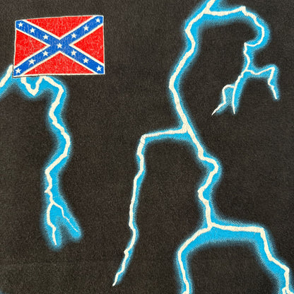 90s アメリカンサンダー Sunrise Turquoise 稲妻 Tシャツ AMERICAN THUNDER 黒 国旗 o-x-2505-004