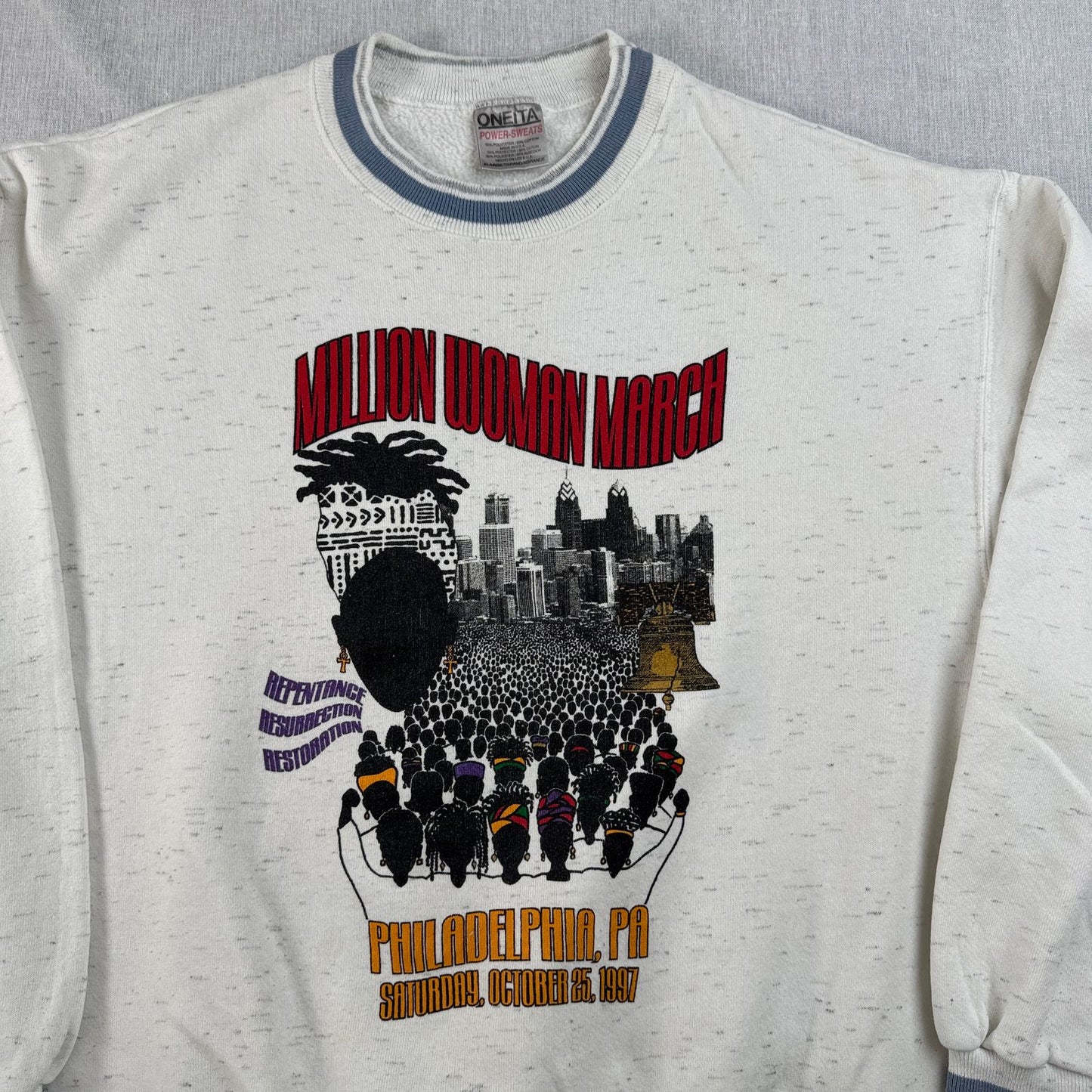 90s Million Woman March 当時物 スウェット トレーナー USA製 ONEITA XL 公民権 フィラデルフィア 1997 ミリオンウーマンマーチ ブラックヒストリー o-x-2505-003