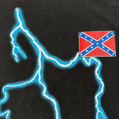 90s アメリカンサンダー Sunrise Turquoise 稲妻 Tシャツ AMERICAN THUNDER 黒 国旗 o-x-2505-004