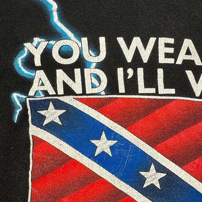 90s アメリカンサンダー Sunrise Turquoise 稲妻 Tシャツ AMERICAN THUNDER 黒 国旗 o-x-2505-004