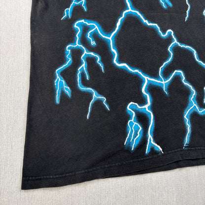 90s アメリカンサンダー Sunrise Turquoise 稲妻 Tシャツ AMERICAN THUNDER 黒 国旗 o-x-2505-004