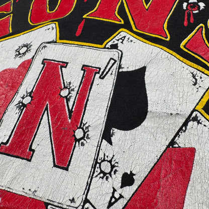90s ガンズアンドローゼス 銃弾 Tシャツ 総柄 USA製 L バンT 黒 L USA WILD OATS ワイルドオーツ Guns N' Roses 音楽 ロック トランプ 拳銃 銃痕 1991 ガンズ 2603-0002