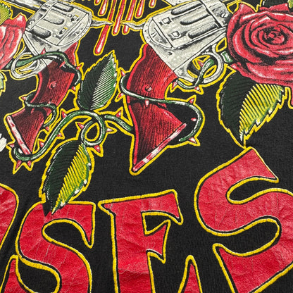 90s ガンズアンドローゼス 銃弾 Tシャツ 総柄 USA製 L バンT 黒 L USA WILD OATS ワイルドオーツ Guns N' Roses 音楽 ロック トランプ 拳銃 銃痕 1991 ガンズ 2603-0002