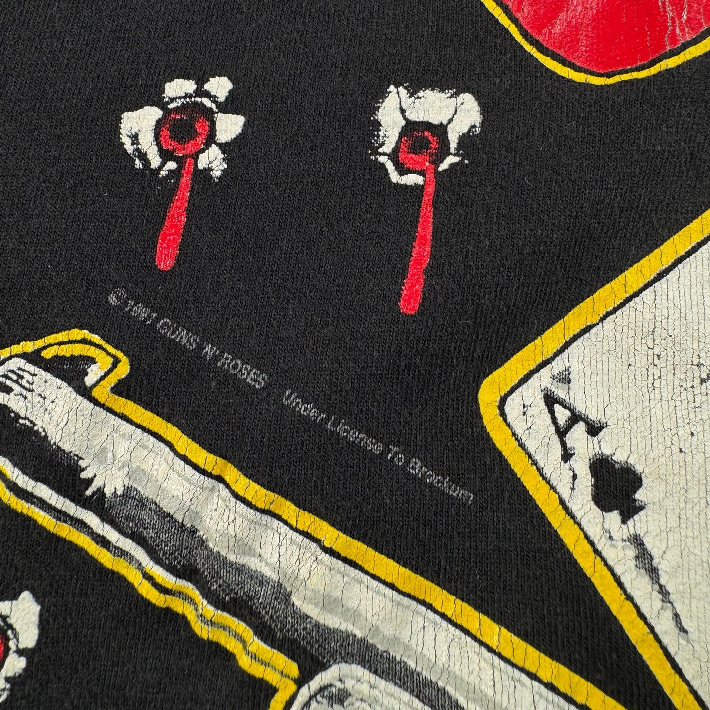 90s ガンズアンドローゼス 銃弾 Tシャツ 総柄 USA製 L バンT 黒 L USA WILD OATS ワイルドオーツ Guns N' Roses 音楽 ロック トランプ 拳銃 銃痕 1991 ガンズ 2603-0002