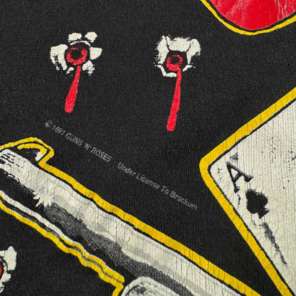 90s ガンズアンドローゼス 銃弾 Tシャツ 総柄 USA製 L バンT 黒 L USA WILD OATS ワイルドオーツ Guns N' Roses 音楽 ロック トランプ 拳銃 銃痕 1991 ガンズ 2603-0002