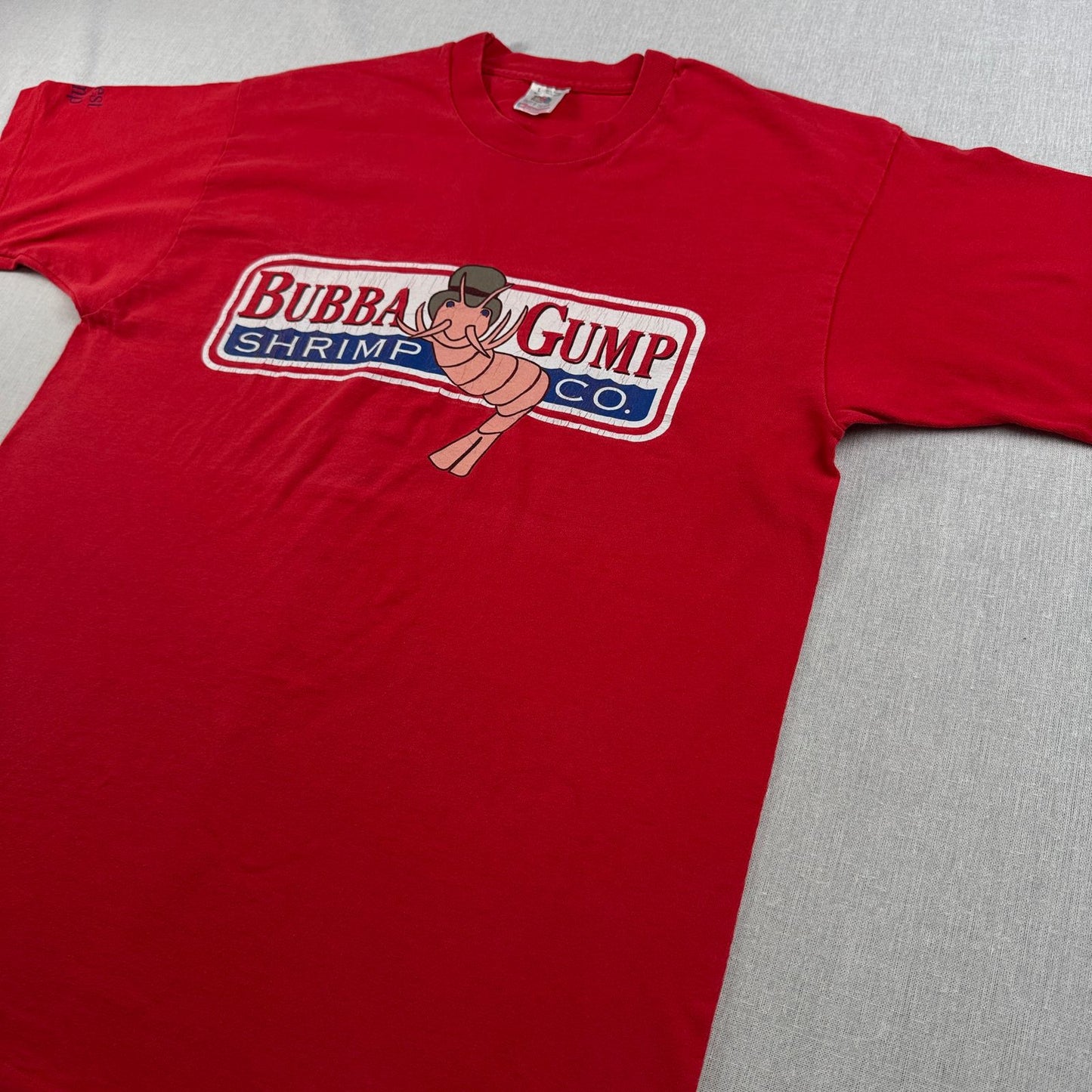 90s フォレストガンプ 赤 USA製 Tシャツ L 映画T bubba gump えび シングルステッチ 2603-0006