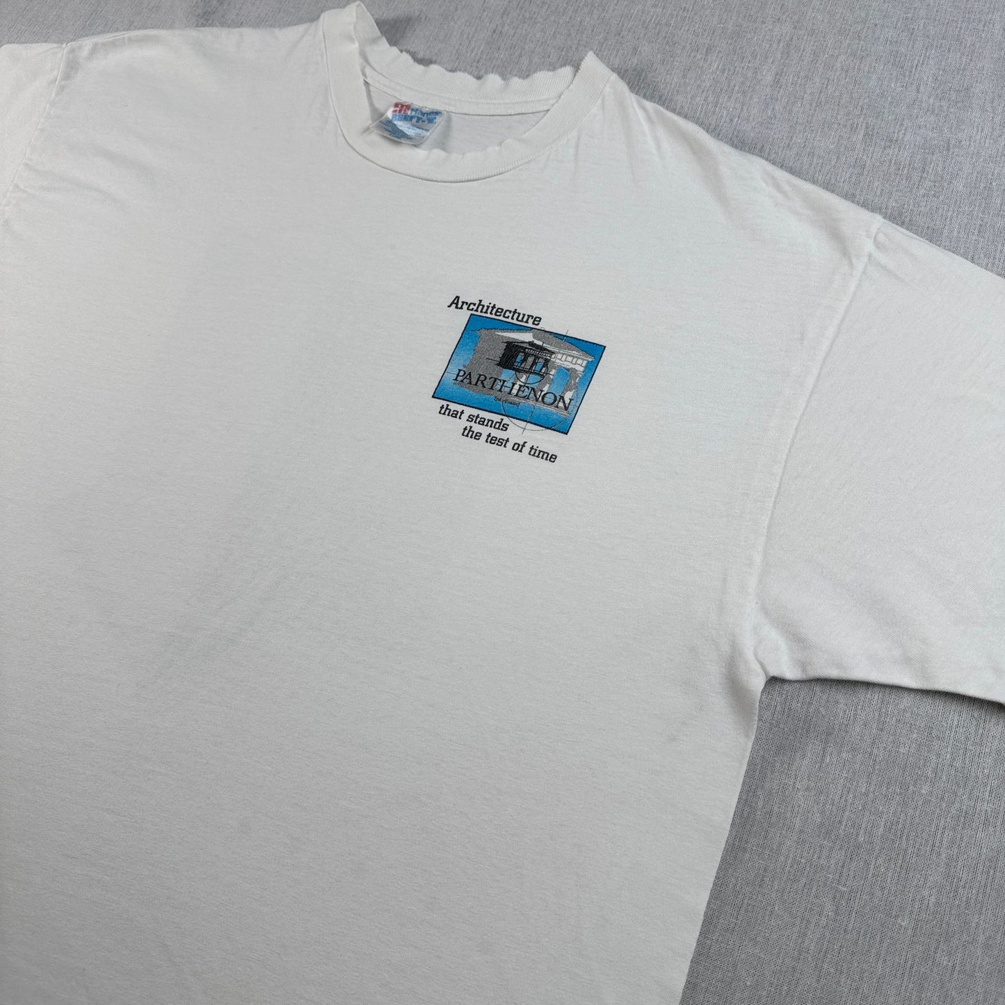 90s USA製 東芝 パルテノン神殿 ホワイト 企業T Hanes XL Tシャツ toshiba 2603-0008