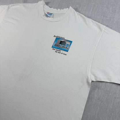 90s USA製 東芝 パルテノン神殿 ホワイト 企業T Hanes XL Tシャツ toshiba 2603-0008