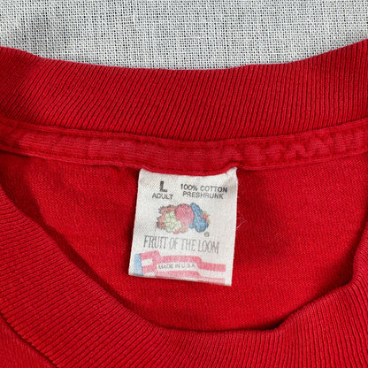 90s フォレストガンプ 赤 USA製 Tシャツ L 映画T bubba gump えび シングルステッチ 2603-0006