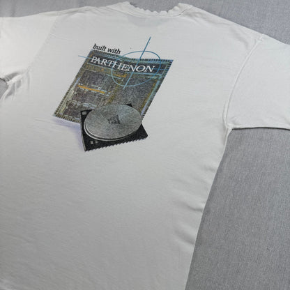 90s USA製 東芝 パルテノン神殿 ホワイト 企業T Hanes XL Tシャツ toshiba 2603-0008