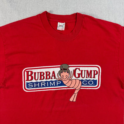 90s フォレストガンプ 赤 USA製 Tシャツ L 映画T bubba gump えび シングルステッチ 2603-0006