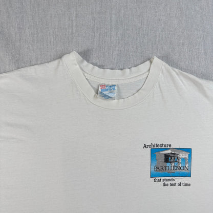 90s USA製 東芝 パルテノン神殿 ホワイト 企業T Hanes XL Tシャツ toshiba 2603-0008
