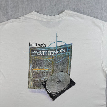 90s USA製 東芝 パルテノン神殿 ホワイト 企業T Hanes XL Tシャツ toshiba 2603-0008