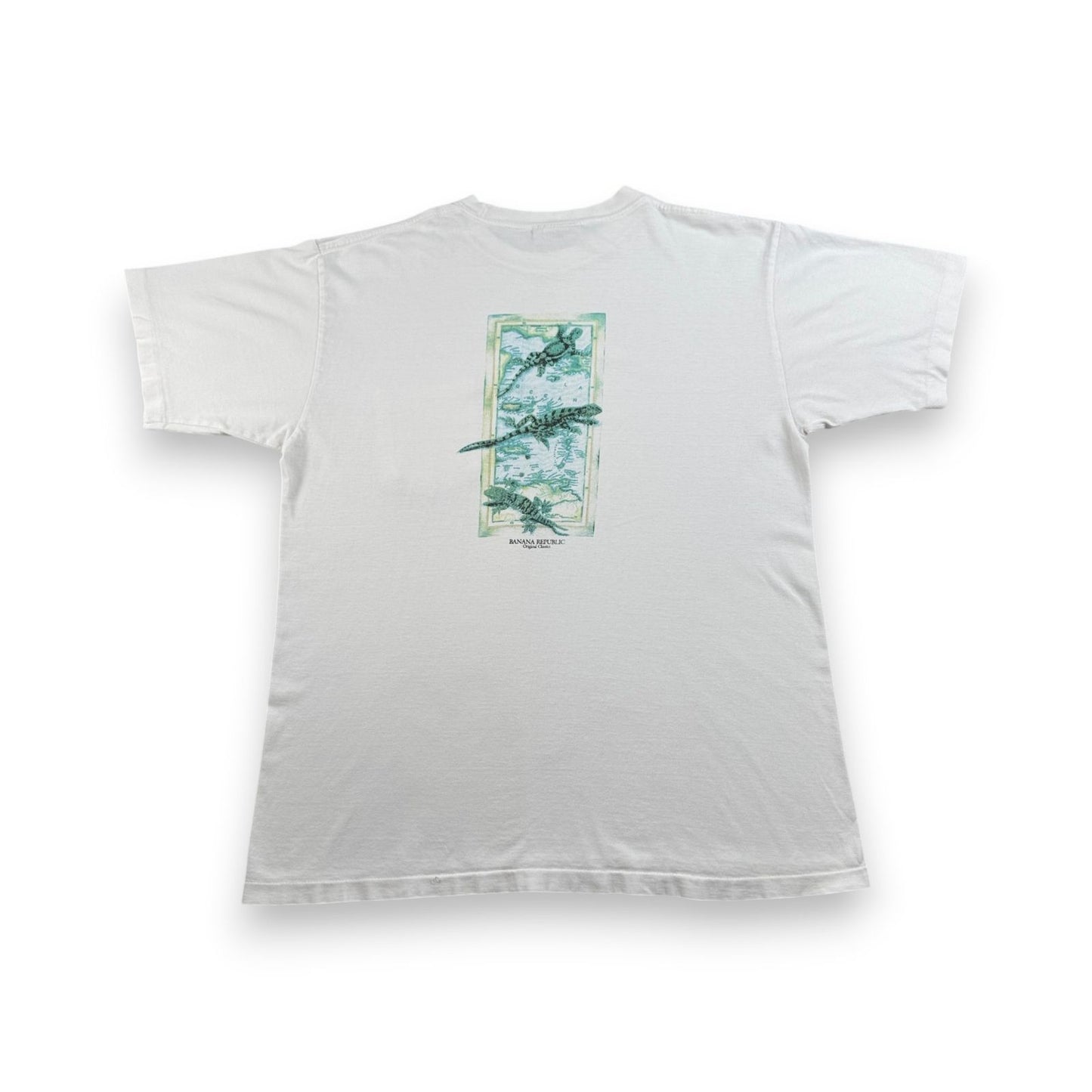 90s BANANA REPUBLIC Tシャツ ポケT USA製 カメレオン トカゲ アニマル 動物 M シングルステッチ 白 2603-0009