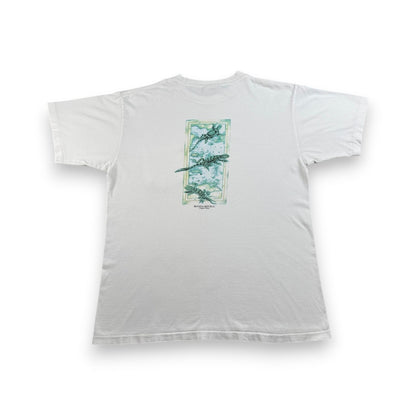 90s BANANA REPUBLIC Tシャツ ポケT USA製 カメレオン トカゲ アニマル 動物 M シングルステッチ 白 2603-0009