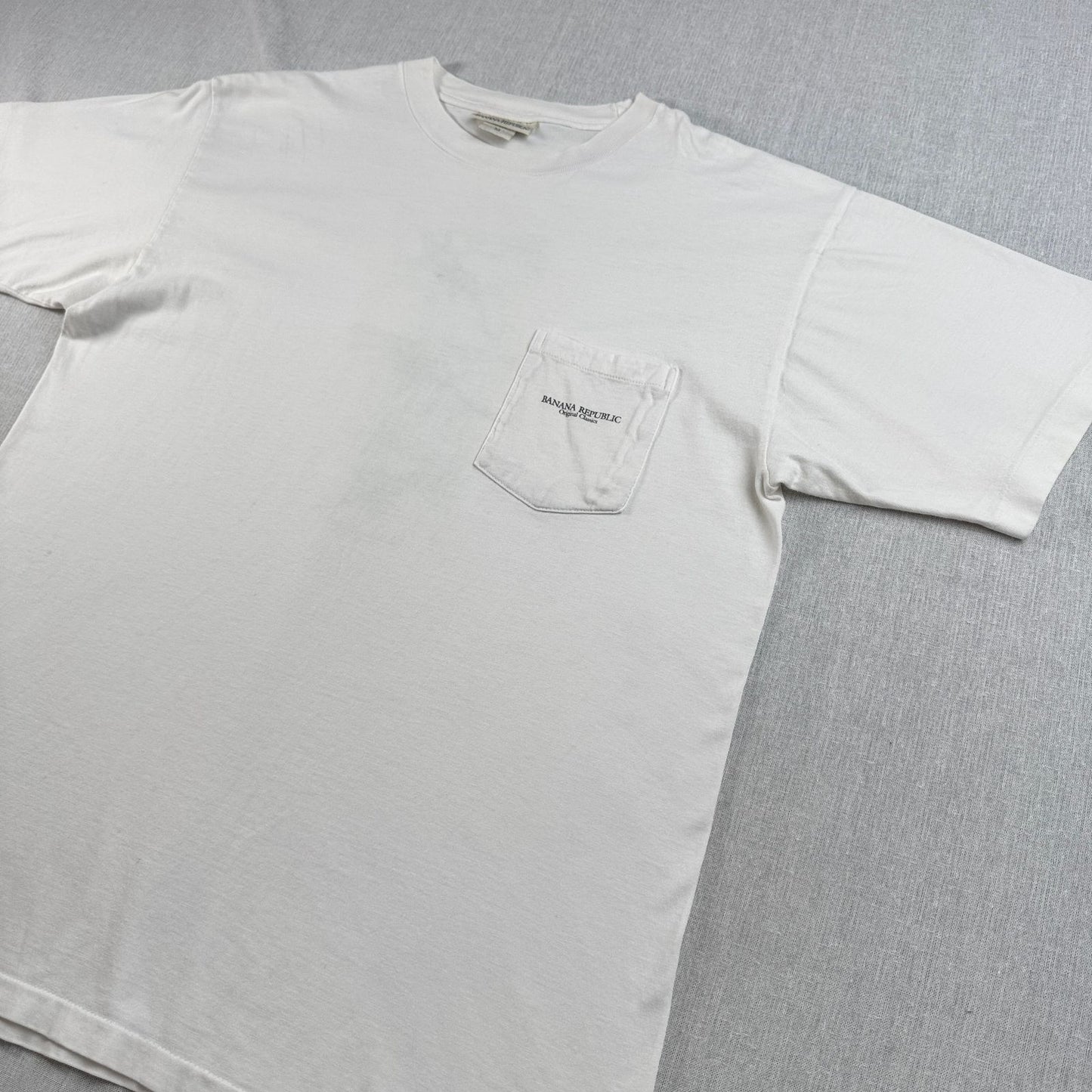 90s BANANA REPUBLIC Tシャツ ポケT USA製 カメレオン トカゲ アニマル 動物 M シングルステッチ 白 2603-0009