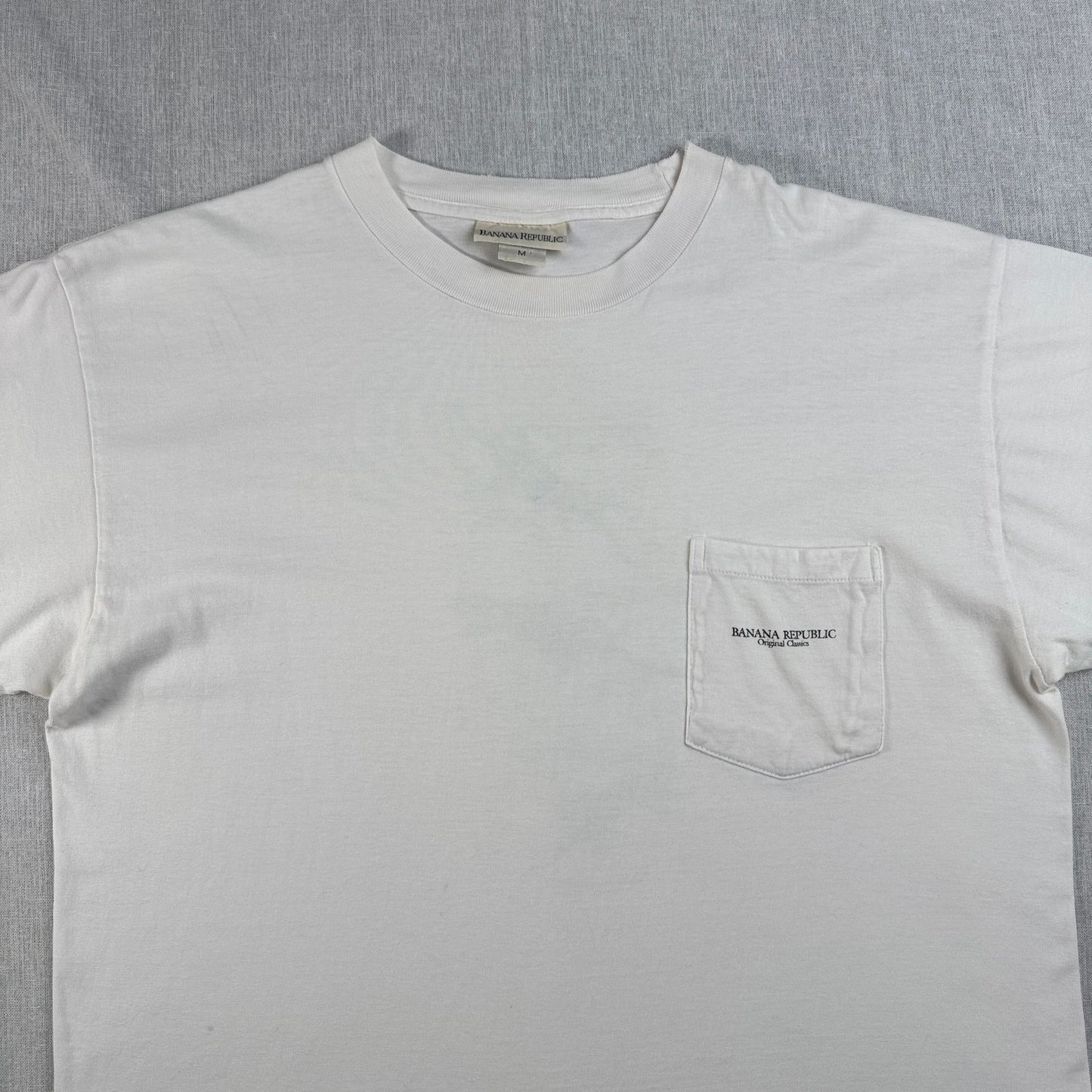 90s BANANA REPUBLIC Tシャツ ポケT USA製 カメレオン トカゲ アニマル 動物 M シングルステッチ 白 2603-0009