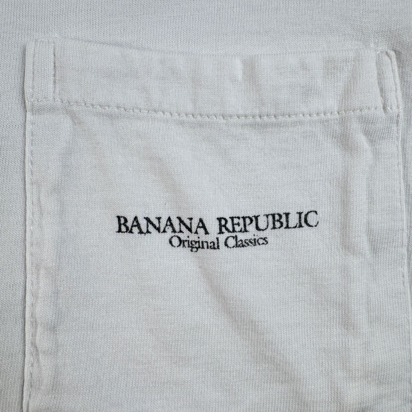 90s BANANA REPUBLIC Tシャツ ポケT USA製 カメレオン トカゲ アニマル 動物 M シングルステッチ 白 2603-0009