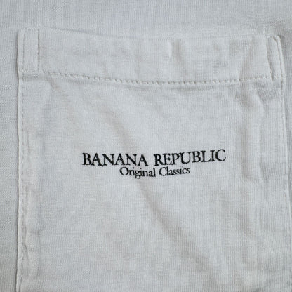 90s BANANA REPUBLIC Tシャツ ポケT USA製 カメレオン トカゲ アニマル 動物 M シングルステッチ 白 2603-0009
