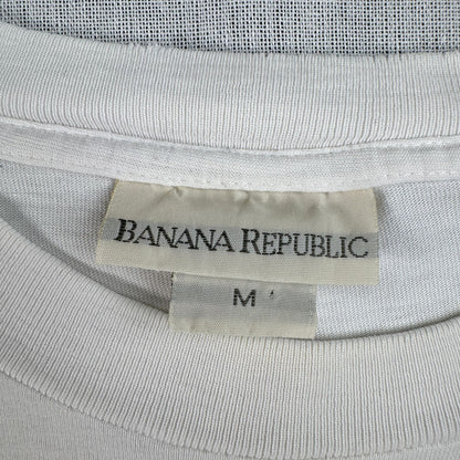 90s BANANA REPUBLIC Tシャツ ポケT USA製 カメレオン トカゲ アニマル 動物 M シングルステッチ 白 2603-0009