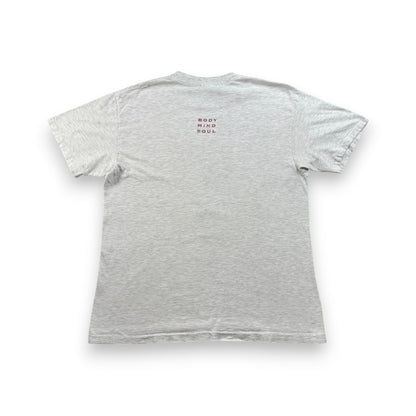 90s USA製 太陽 薔薇 アートT Tシャツ グレー Hanes L BODY MIND SOUL 十字架 ガンズ シングルステッチ 2603-0021