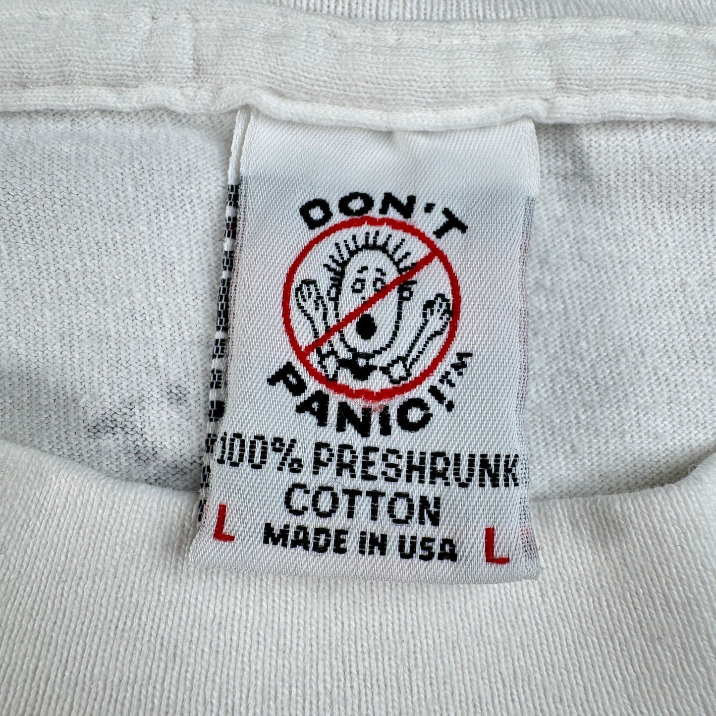 90s Dont panic ドントパニック オールドスケート Tシャツ ポップアート USA製 L 原始家族 パロディ シングルステッチ 1994 2603-0020