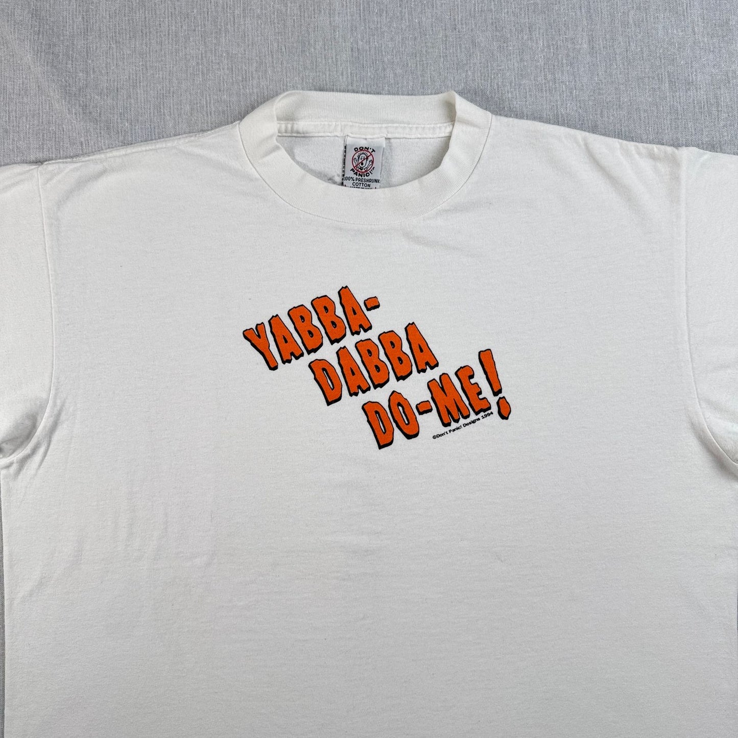 90s Dont panic ドントパニック オールドスケート Tシャツ ポップアート USA製 L 原始家族 パロディ シングルステッチ 1994 2603-0020