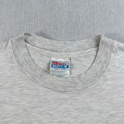 90s USA製 太陽 薔薇 アートT Tシャツ グレー Hanes L BODY MIND SOUL 十字架 ガンズ シングルステッチ 2603-0021